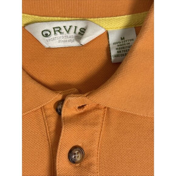 Orvis Sporting Traditions Solid Orange 100% Cotton Medium Long Sleeve Polo Shirt - Picture 3 of 7